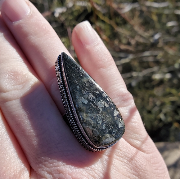 New Huge Pyrite Agate 925 Silver Statement Ring. - Picture 5 of 14